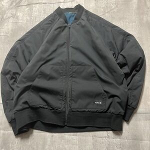 Hurley Men's Large Black Zip Up Jacket with Hood Reflective Logo Lightweight